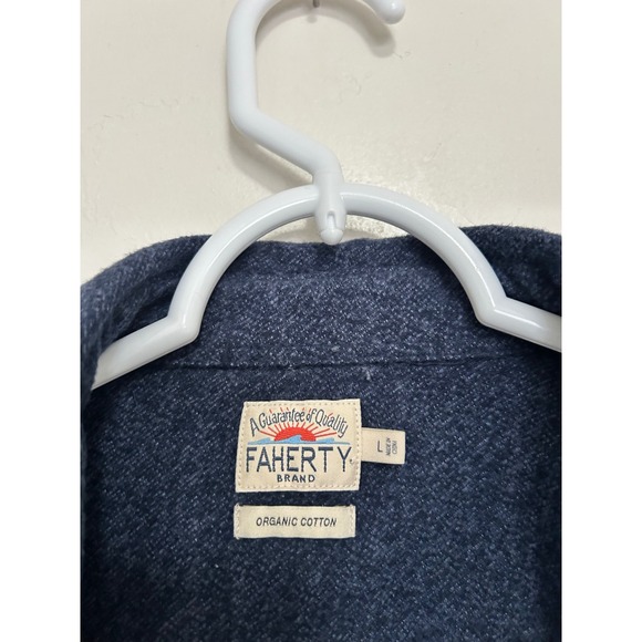 Faherty alpine knit Men Navy Blue Organic Cotton Movement Flannel Shirt L - Picture 6 of 6